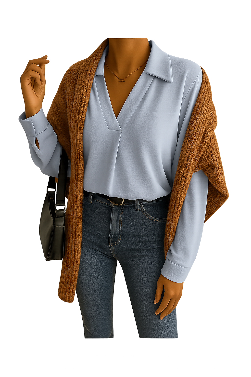 Lyseblå skjorte med V-udskæring – stilfuld komfort til efteråret